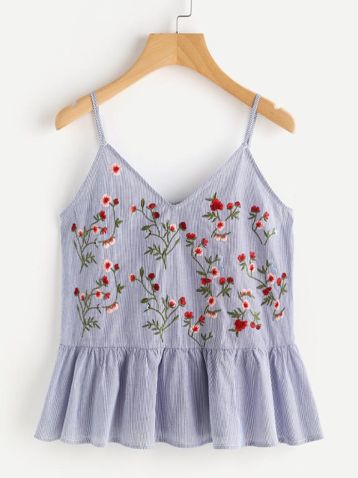 Shein Blossom Embroidered Ruffle Cami Top