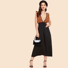 Shein Plunge Neck Striped Bodice Dress