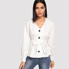 Shein Button Front Boxed Pleated Hem Blouse