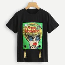 Shein Figure Patch Tassel Detail Tee