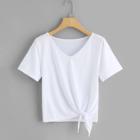 Shein Knotted Hem Solid Tee