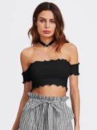 Shein Off Shoulder Lettuce Edge Trim Crop Top