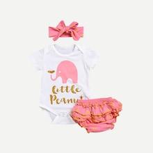 Shein Toddler Girls Letter Print Romper And Ruffle Shorts Set With Headband