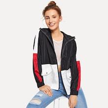 Shein Color Block Zipper Up Hoodie Jacket