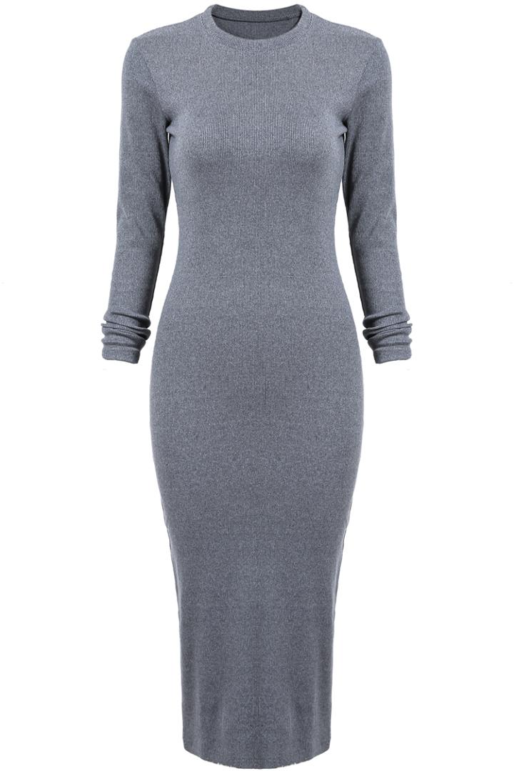 Shein Grey Long Sleeve Skinny Split Dress