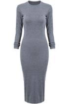 Shein Grey Long Sleeve Skinny Split Dress