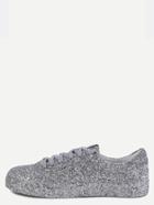 Shein Silver Sequin Leather Low Top Sneakers