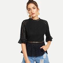 Shein Flounce Sleeve Cut Out Detail Top