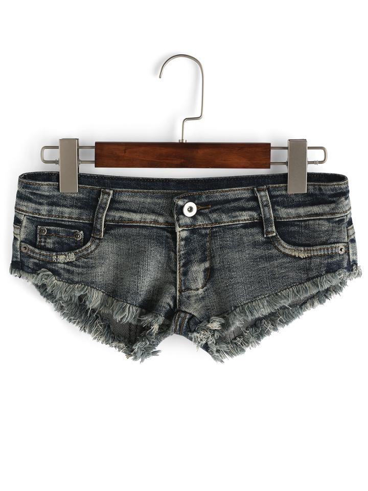 Shein Frayed Broken Pocket Tiny Denim Shorts