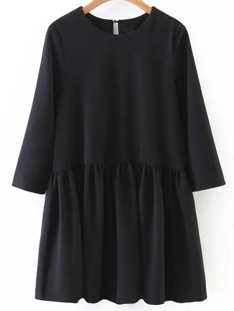 Shein Black Ruffle Hem Three Quarter Sleeve Blouse