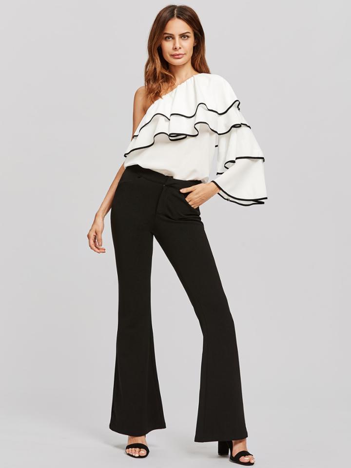 Shein Contrast Binding Flounce One Shoulder Top