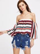 Shein Elastic Off Shoulder Bell Sleeve Striped Top