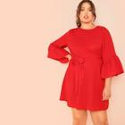 Shein Plus Flounce Sleeve Self Belted Dress