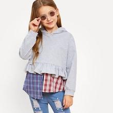 Shein Girls Ruffle And Asymmetrical Hem Hoodie Sweatshirt