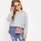 Shein Girls Ruffle And Asymmetrical Hem Hoodie Sweatshirt