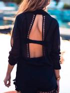 Shein Black Open Back Hollow Out Blouse
