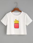 Shein White French Fries Print T-shirt
