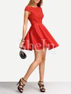 Shein Red Patchwork Transparent Back  Pleated Dress