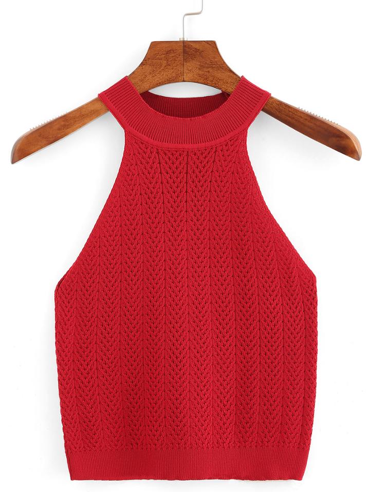 Shein Halter Neck Knitted Tank-top - Red