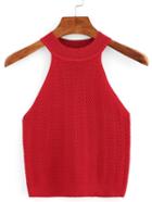 Shein Halter Neck Knitted Tank-top - Red