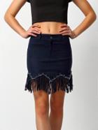 Shein Navy Tassel Bodycon Denim Skirt