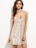 Shein Apricot Crushed Velvet Cami Dress With Neck Tie