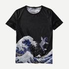 Shein Men Wave & Animals Print Tee