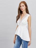 Shein Double Crochet V Neck Asymmetric Peplum Shell Top