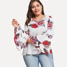 Shein Plus Flounce Sleeve Floral Print Blouse