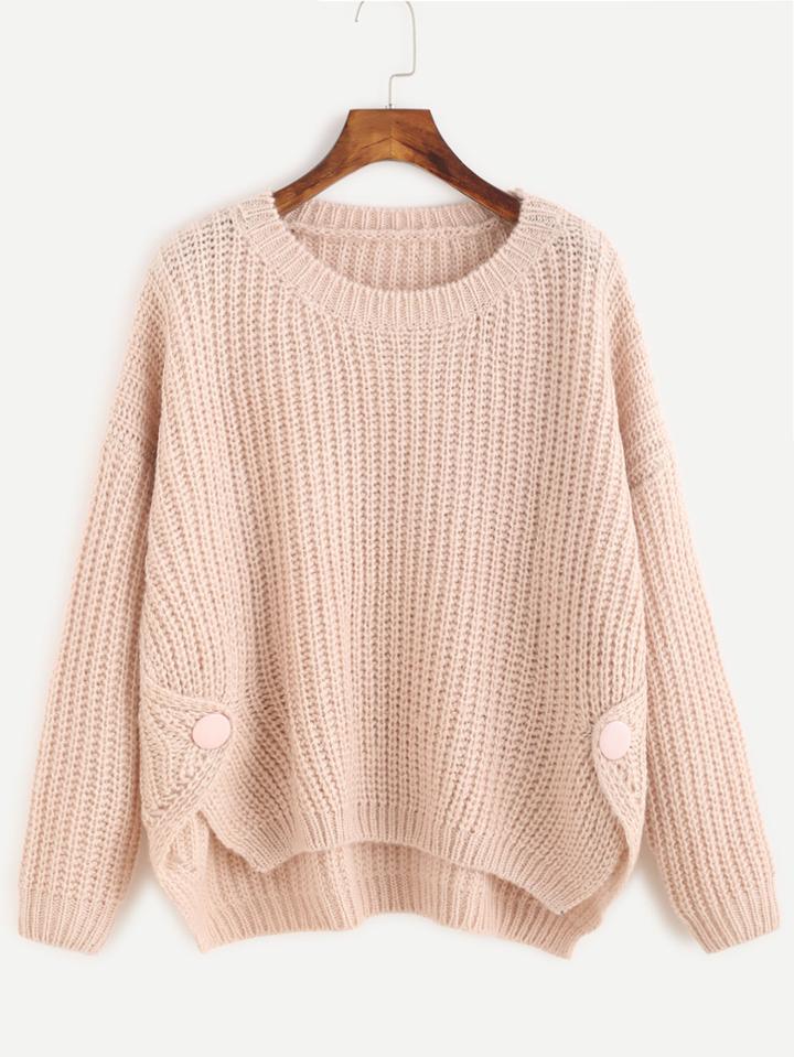 Shein Apricot High Low Chunky Knit Sweater