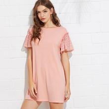 Shein Cutout Flutter Sleeve Solid Tunic Dress