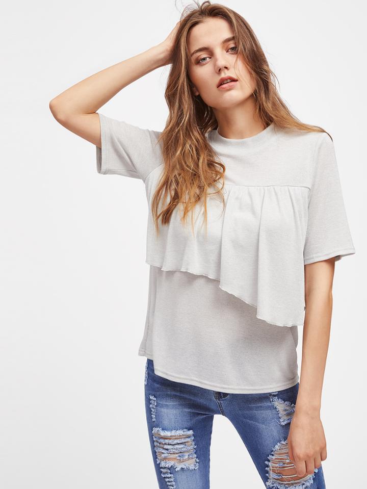 Shein Flounce Trim Glitter Tee