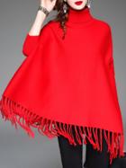 Shein Red High Neck Tassels Cape Blouse