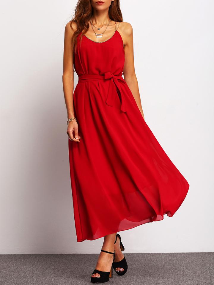 Shein Red Chain Spaghetti Strap Chiffon Dress
