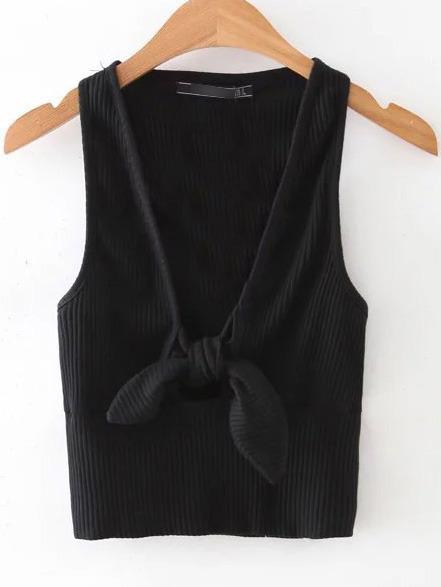Shein Black Low Neck Bow Knit Tank Top