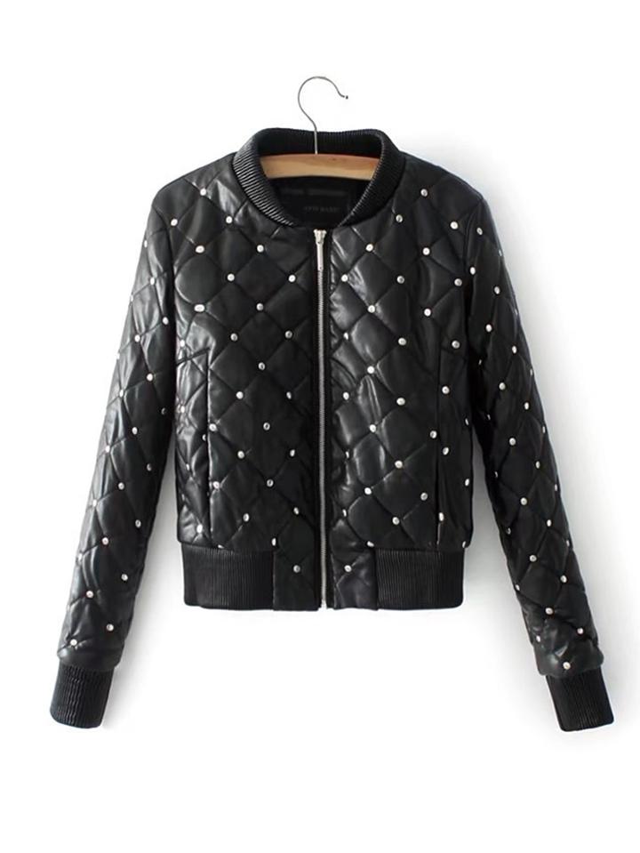Shein Studded Design Quilted Pu Jacket