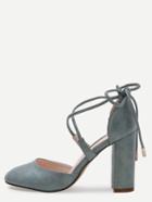 Shein Blue Faux Leather Crisscross Strap Chunky Pumps