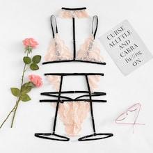 Shein Floral Lace Garter Lingerie Set With Choker