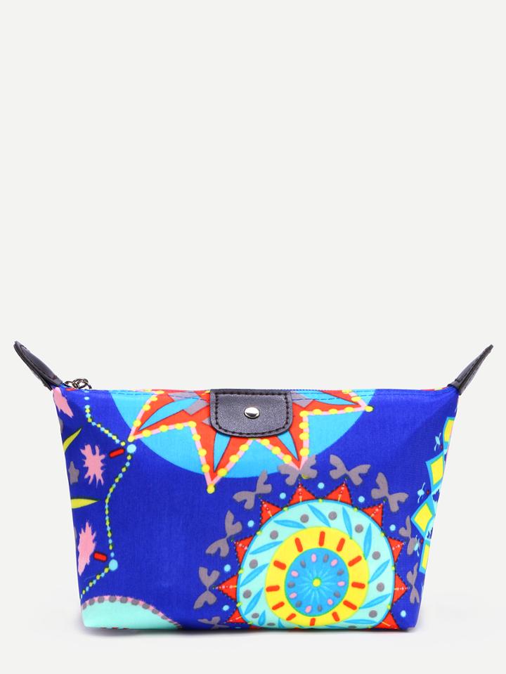 Shein Blue Circle Print Zip Top Makeup Bag