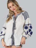 Shein Vitakin Embroidered Tassel Tie Lantern Sleeve Blouse