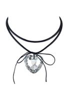 Shein White Gothic Briaided Rope Choker Collar Necklace With Heart Shape Rhinestone