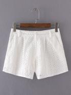 Shein White Pockets Hollow Mid Waist Shorts