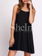 Shein Black Flower Spaghettic Strap Casual Pleated Dress