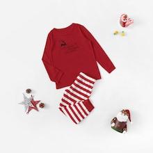 Shein Christmas Kids Deer Print Top & Striped Pants Pj Set