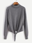 Shein Grey Turtleneck Raglan Sleeve Knot Front Sweater