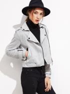 Shein Grey Faux Suede Crop Biker Jacket