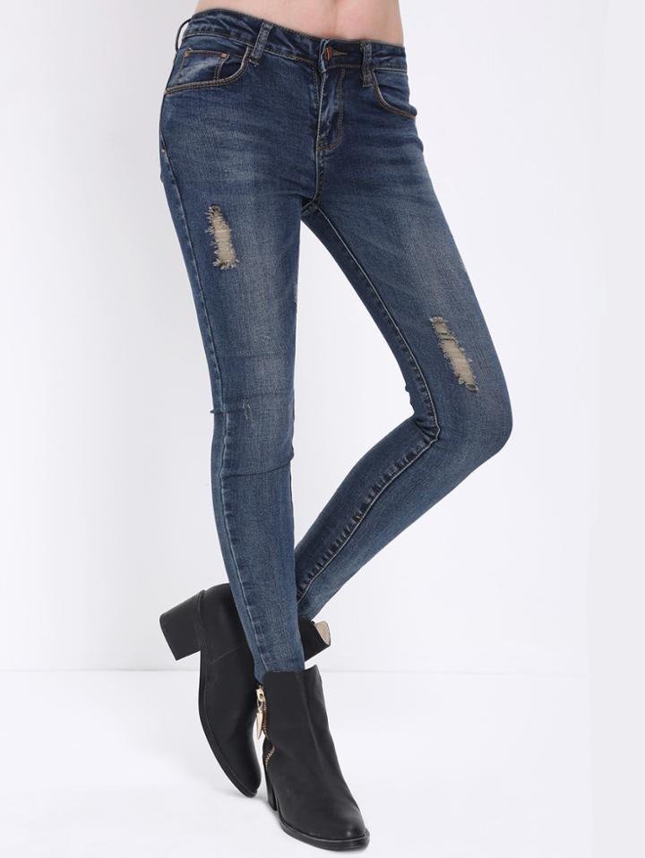 Shein Ripped Denim Blue Pant
