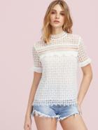 Shein Ruffle Cuff Hollow Out Geo Lace Top