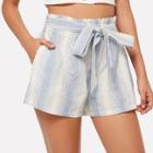 Shein Vertical-stripe Belted Frill Shorts