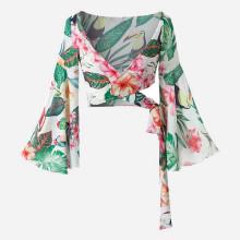 Shein Jungle Print Bell Sleeve Cross Top
